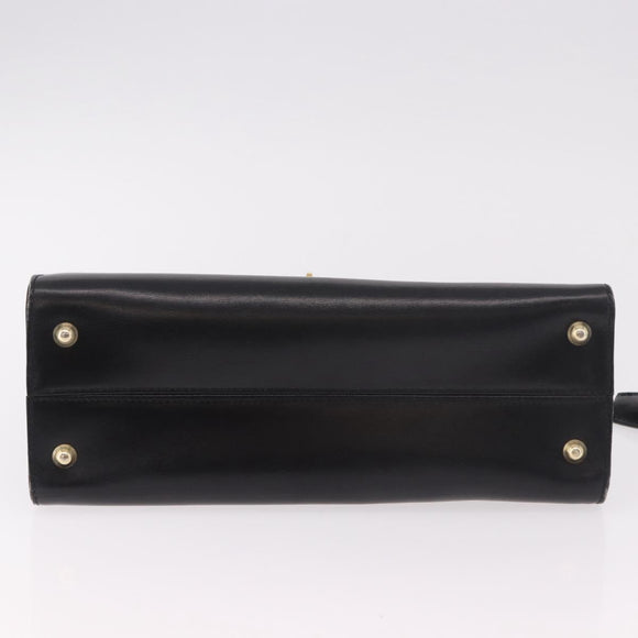 BALLY Hand Bag Leather Black Gold Auth 191691