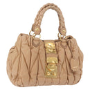 Miu Miu Matelasse Hand Bag Leather Beige Gold Auth 191692A-1