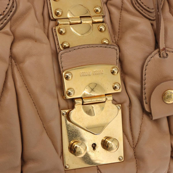 Miu Miu Matelasse Hand Bag Leather Beige Gold Auth 191692A