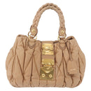 Miu Miu Matelasse Hand Bag Leather Beige Gold Auth 191692A-2