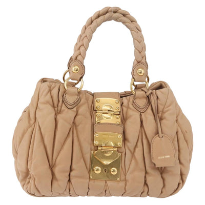 Miu Miu Matelasse Hand Bag Leather Beige Gold Auth 191692A - 0