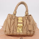 Miu Miu Matelasse Hand Bag Leather Beige Gold Auth 191692A-24