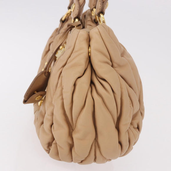Miu Miu Matelasse Hand Bag Leather Beige Gold Auth 191692A