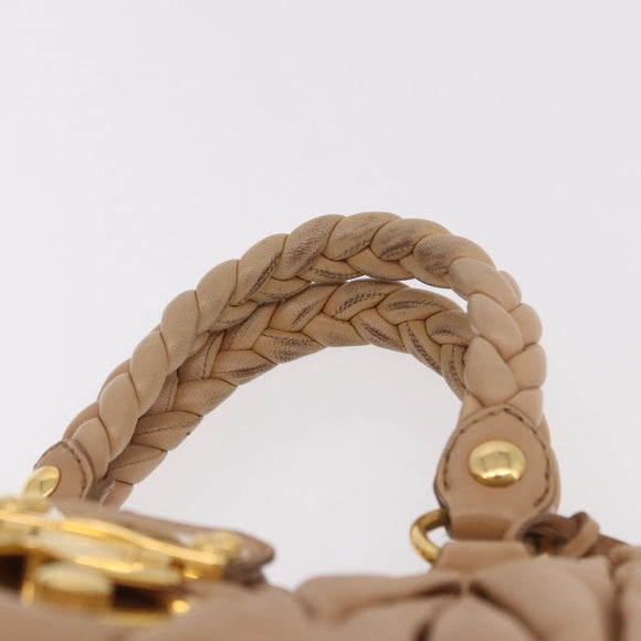 Miu Miu Matelasse Hand Bag Leather Beige Gold Auth 191692A