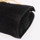 Salvatore Ferragamo Gancini Chain Shoulder Bag Suede Black Gold Auth 191696-14