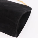 Salvatore Ferragamo Gancini Chain Shoulder Bag Suede Black Gold Auth 191696-16
