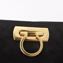 Salvatore Ferragamo Gancini Chain Shoulder Bag Suede Black Gold Auth 191696-17