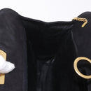 Salvatore Ferragamo Gancini Chain Shoulder Bag Suede Black Gold Auth 191696-19