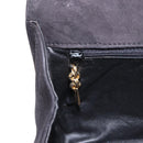 Salvatore Ferragamo Gancini Chain Shoulder Bag Suede Black Gold Auth 191696-20