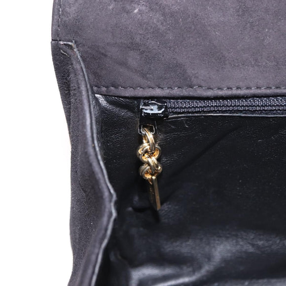Salvatore Ferragamo Gancini Chain Shoulder Bag Suede Black Gold Auth 191696