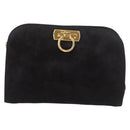 Salvatore Ferragamo Gancini Chain Shoulder Bag Suede Black Gold Auth 191696-13
