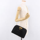 Salvatore Ferragamo Gancini Chain Shoulder Bag Suede Black Gold Auth 191696-21