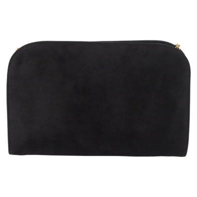 Salvatore Ferragamo Gancini Chain Shoulder Bag Suede Black Gold Auth 191696 - 0