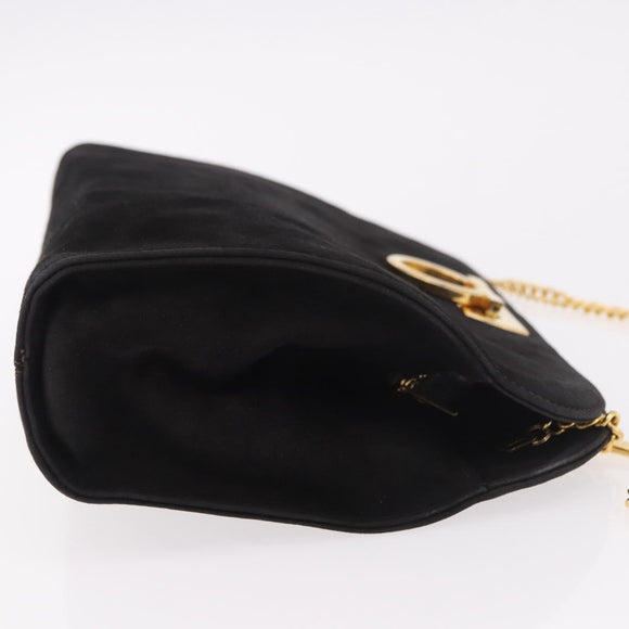 Salvatore Ferragamo Gancini Chain Shoulder Bag Suede Black Gold Auth 191696