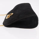 Salvatore Ferragamo Gancini Chain Shoulder Bag Suede Black Gold Auth 191696-4