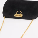 Salvatore Ferragamo Gancini Chain Shoulder Bag Suede Black Gold Auth 191696-6