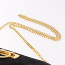 Salvatore Ferragamo Gancini Chain Shoulder Bag Suede Black Gold Auth 191696-8