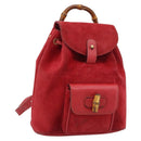 GUCCI Bamboo Backpack Suede Outlet Red Gold 003 0030 3444 Auth 191698-1