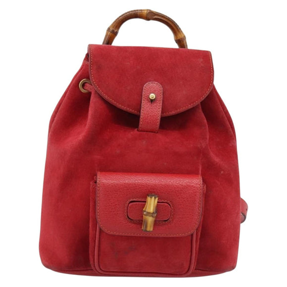 GUCCI Bamboo Backpack Suede Outlet Red Gold 003 0030 3444 Auth 191698