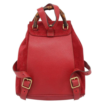 GUCCI Bamboo Backpack Suede Outlet Red Gold 003 0030 3444 Auth 191698 - 0