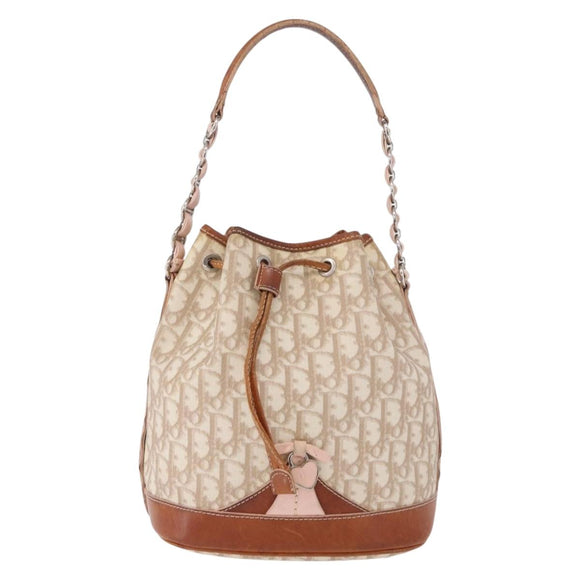 Christian Dior Romantic Chain Shoulder Bag PVC Beige Silver Auth 191704