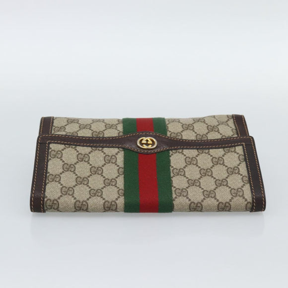 GUCCI GG Supreme Clutch Bag PVC Leather Beige Gold Auth 191707