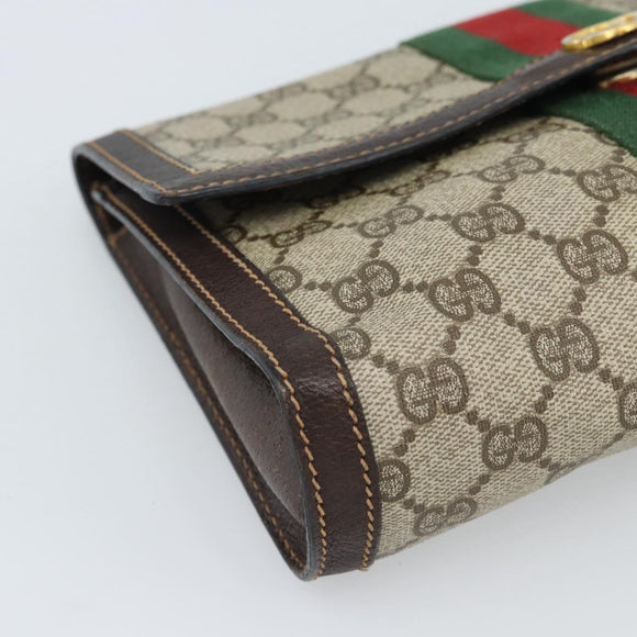 GUCCI GG Supreme Clutch Bag PVC Leather Beige Gold Auth 191707