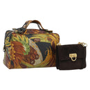 Salvatore Ferragamo Gancini Hand Bag PVC Suede 2 Set Black Brown Auth 191708-1
