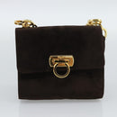 Salvatore Ferragamo Gancini Hand Bag PVC Suede 2 Set Black Brown Auth 191708-9