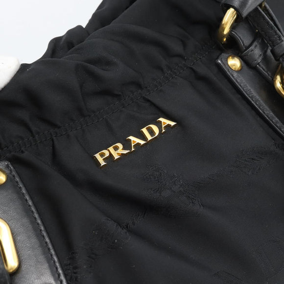 PRADA Hand Bag Nylon 2way Black Gold Auth 191710V