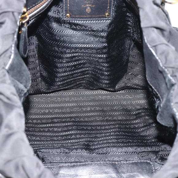 PRADA Hand Bag Nylon 2way Black Gold Auth 191710V