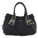 PRADA Hand Bag Nylon 2way Black Gold Auth 191710V-2