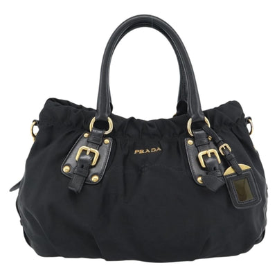 PRADA Hand Bag Nylon 2way Black Gold Auth 191710V - 0