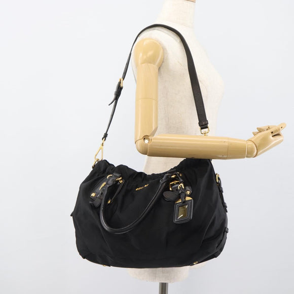 PRADA Hand Bag Nylon 2way Black Gold Auth 191710V