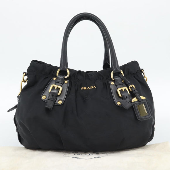 PRADA Hand Bag Nylon 2way Black Gold Auth 191710V