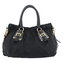 PRADA Hand Bag Nylon 2way Black Gold Auth 191710V-3