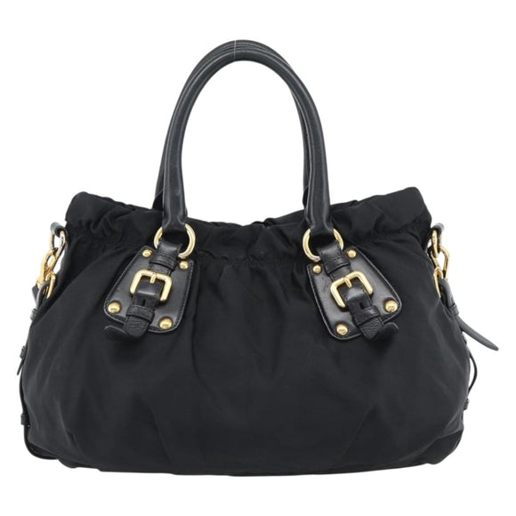 PRADA Hand Bag Nylon 2way Black Gold Auth 191710V