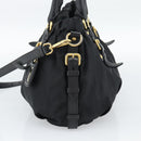 PRADA Hand Bag Nylon 2way Black Gold Auth 191710V-5