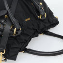 PRADA Hand Bag Nylon 2way Black Gold Auth 191710V-6