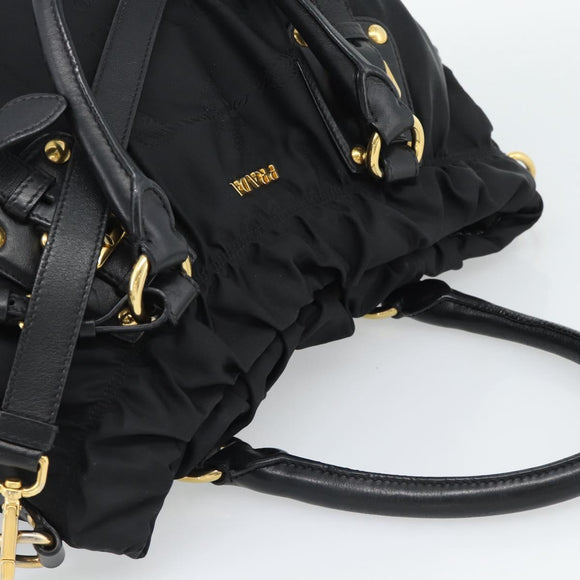 PRADA Hand Bag Nylon 2way Black Gold Auth 191710V