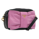 PRADA Ribbon Shoulder Bag Leather Black Pink Auth 191719V-1