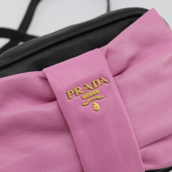 PRADA Ribbon Shoulder Bag Leather Black Pink Auth 191719V