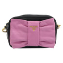 PRADA Ribbon Shoulder Bag Leather Black Pink Auth 191719V-13