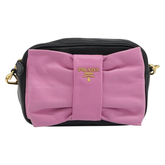 PRADA Ribbon Shoulder Bag Leather Black Pink Auth 191719V