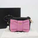 PRADA Ribbon Shoulder Bag Leather Black Pink Auth 191719V-12