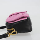 PRADA Ribbon Shoulder Bag Leather Black Pink Auth 191719V-4