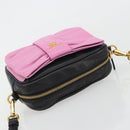 PRADA Ribbon Shoulder Bag Leather Black Pink Auth 191719V-6