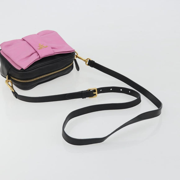 PRADA Ribbon Shoulder Bag Leather Black Pink Auth 191719V
