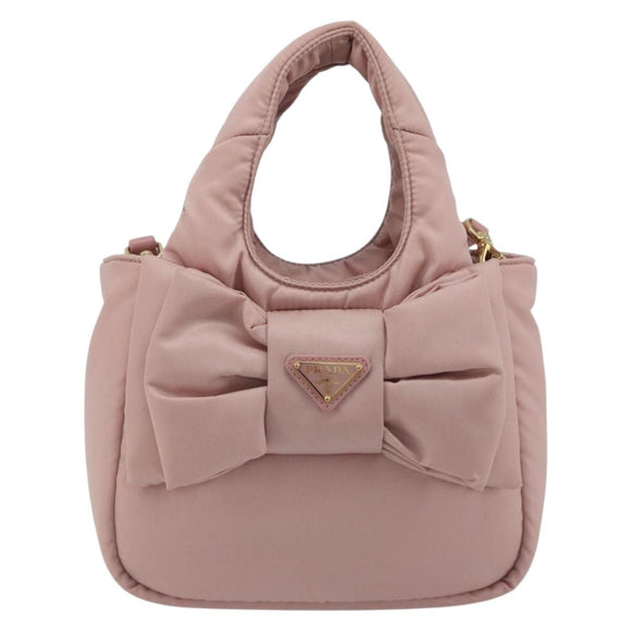 PRADA Ribbon Hand Bag Nylon 2way Pink Gold Tone Auth 191720SM