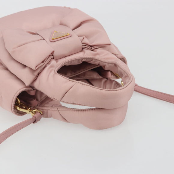 PRADA Ribbon Hand Bag Nylon 2way Pink Gold Tone Auth 191720SM